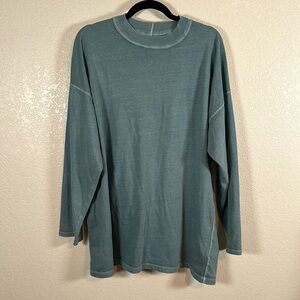 We the Free Blue Mock Neck Oversized Long Sleeve Tee Size Large